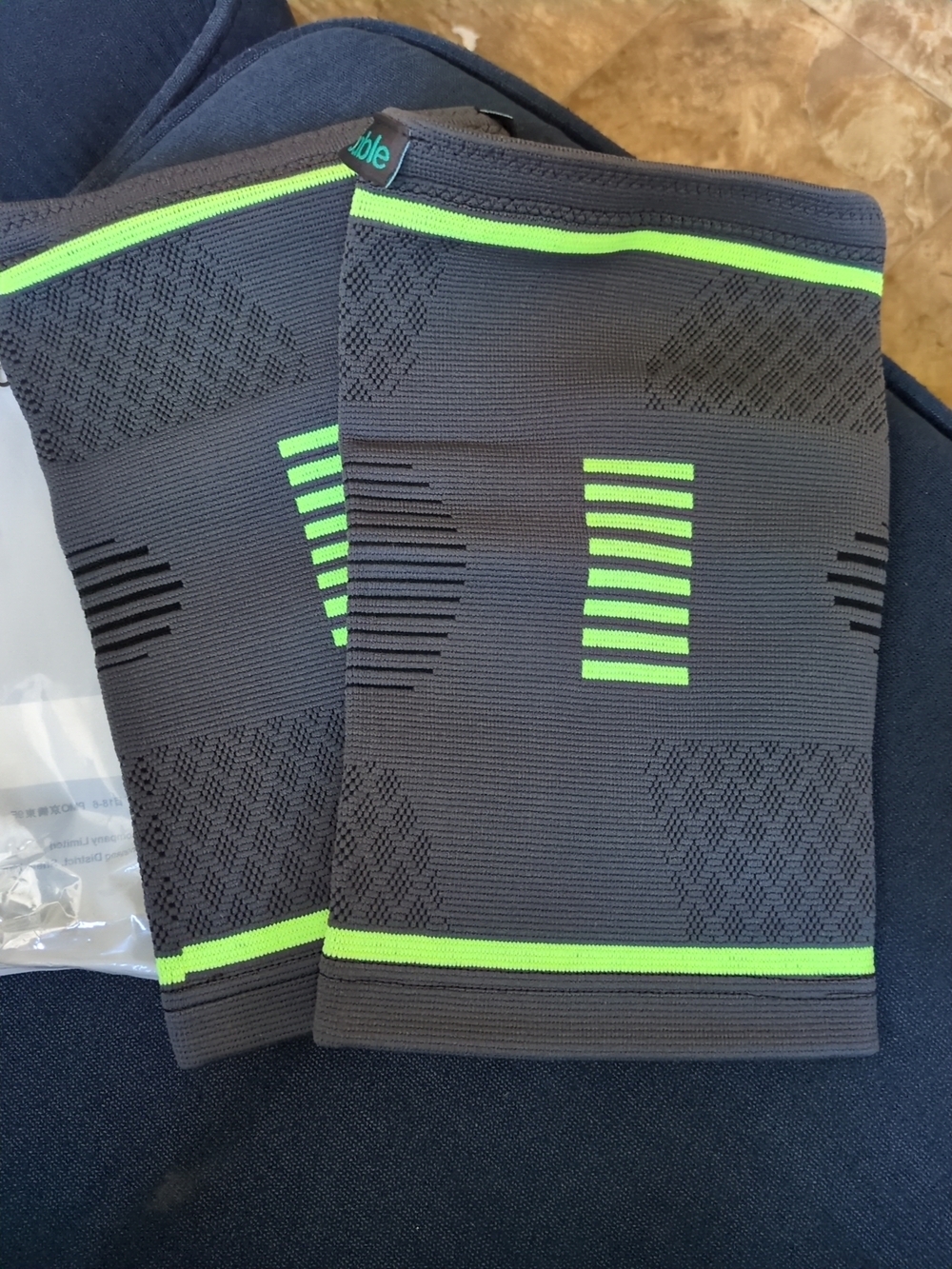 Sable Gray Knee Support Sleeves with Neon Green Stripe Size Large Only